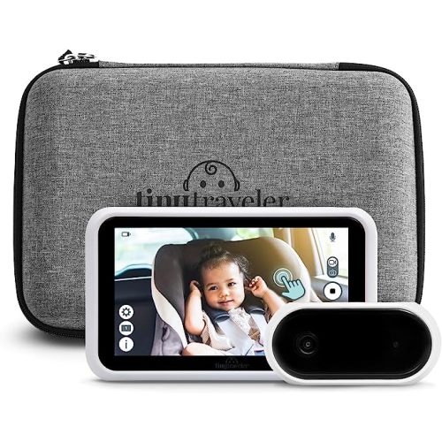 Tiny Traveler Baby Monitor Portable Baby Car Camera with Add-On Camera & Travel Kit, Night Vision HD 720p 5" Touchscreen, Battery Powered, Split-Screen, Travel Pouch Included - White