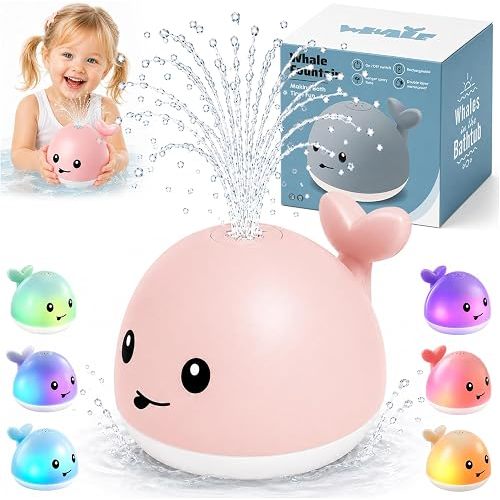 Gigilli Light Up Whale Bath Toy Sprinkler, Bath Toys for Kids Ages 1-3 Pink