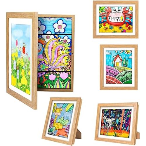 [3-Pack Kids Artwork Frames Changeable - Front Opening Holds 150,Children Art Projects Kids Art Frames,10x12.5 Child Picture Frame for Display,With Storage(Wood)