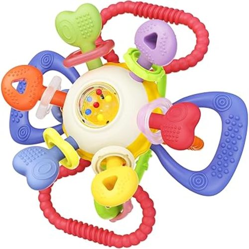 Baby Montessori Sensory Teething Toy - Safe, Multi-Functional BPA-Free Silicone Teether for Babies 0-12 Months - Teething Relief & Fun Play with Rattle - Perfect Baby Toys for Boys & Girls