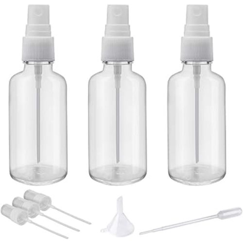 Hydior 2oz Clear Glass Spray Bottles for Essential Oils, Small Spray Bottle with Plastic Sprayer - Set of 3