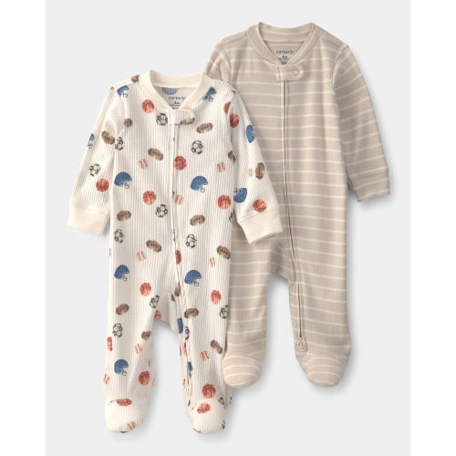 Baby Boy 2-Pack Sports Sleeper - White/Brown | Carter’s Oshkosh Canada