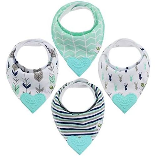 Pickle & Olive Baby Bandana Teething Bibs with Attached Silicone Teether, Set Of 4 - Blue Deer