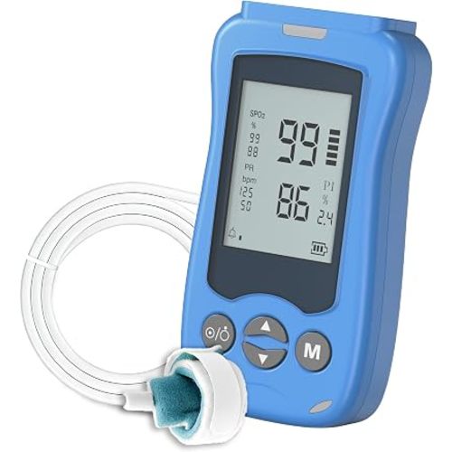 Handheld Pulse Oximeter with Soft Wrap Probe, Pediatric Blood Oxygen Monitor for Infants Kids Adults, SpO2 Pulse Rate Respiration Rate, Continuous & Spot Checking, Adjustable Alarm, Blue