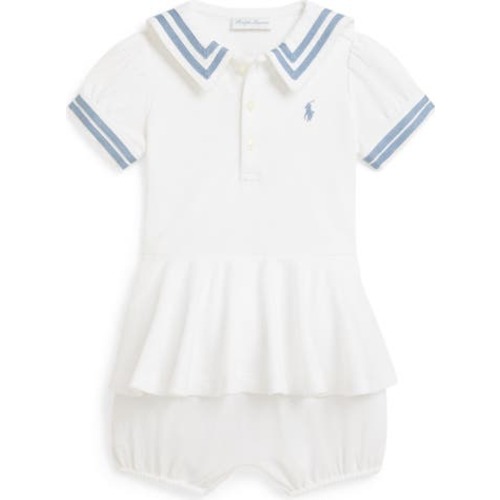 Polo Pony Stretch Cotton Mesh Dress Bodysuit, 3M
