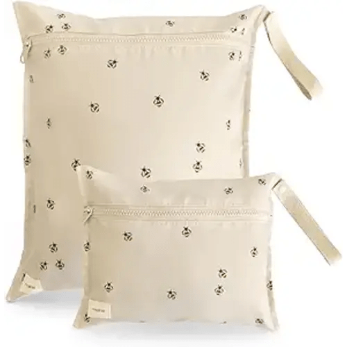 mushie Water Resistant Wet Bags | Large & Small Reusable Storage Bag for Baby Items and Travel | Zippered Pockets with Handle | Machine Washable, Set of 2 (Bees)