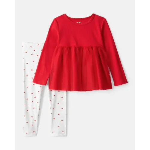 Toddler Girl Valentine's Day Heart Long-Sleeve Tee & Pant Set - Red | Carter's