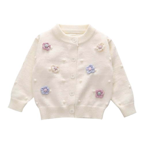 Baby Girls Knit Sweater Cardigan Infant Toddler Cotton Crewneck Long Sleeve Pullover Tops Coat Fall Winter Clothes,Beige 2,1 Year