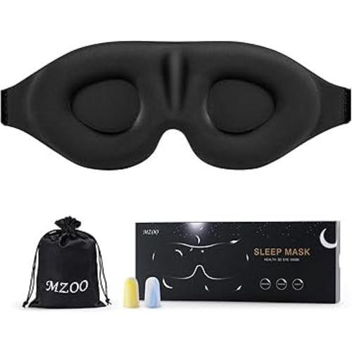 MZOO Luxury Sleep Eye Mask for Side Sleeper Men Women, Zero Eye Pressure 3D Sleeping Mask, Light Blocking Patented Design Night Blindfold, Soft Eye Shade Cover for Travel, Black