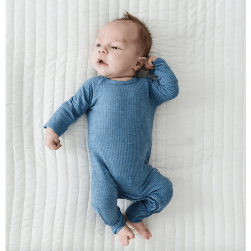 Heather Blue Ribbed Crescent Zippy - Little Sleepies (0-3 Months)