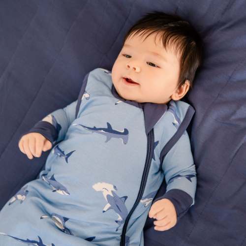 Larkspur Baby | Bamboo Wearable Blanket | Sleep Sack in Sharks