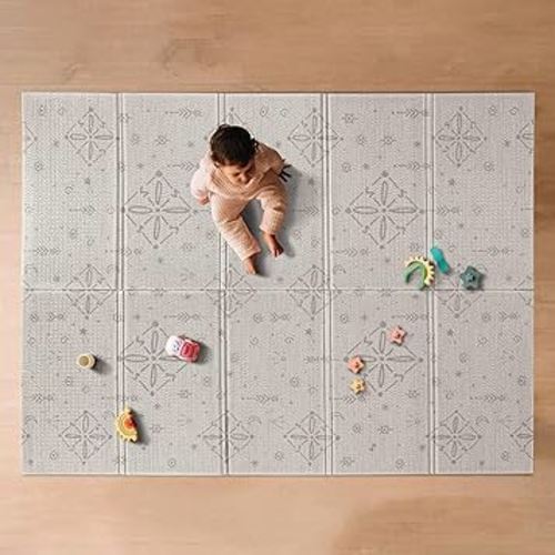 Nuby Reversible Baby Floor Mat - Foldable and Lightweight Infant Play Mat - Easy Storage and Travel - Gray Moon and Arrows