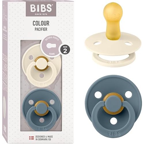 BIBS Pacifiers Colour Collection | Natural Rubber Baby Pacifier | Set of 2 BPA-Free Soothers | Made in Denmark | 6+ Months (Pack of 2) | Ivory/Petrol