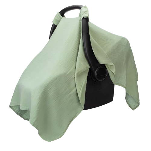 MISSMILE Baby Car Seat Cover - Soft, Breathable Bamboo Rayon and Muslin Cotton Blend - Lightweight Canopy for Sun, Bug, and Comfort Protection - Large Size Infant Seat Cover in Sage Design