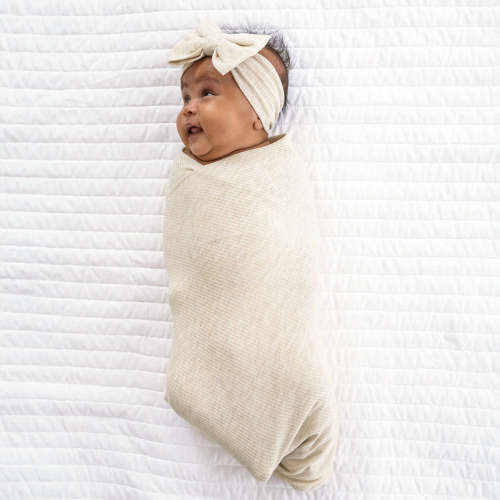 Heather Oatmeal Ribbed Swaddle & Luxe Bow Headband Set - Little Sleepies