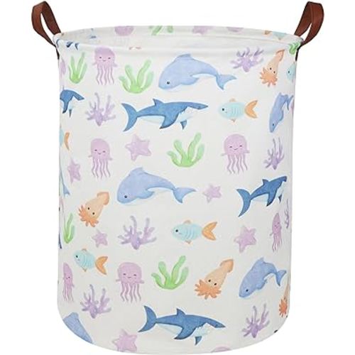 ESSME Kids Laundry Hamper,Shark Hamper Collapsible Canvas Waterproof Ocean Storage Bin for Boy, Nursery Hamper,Gift Baskets,toy bins(Ocean)
