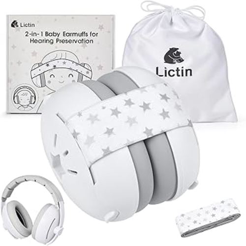 Lictin 2-in-1 Baby Earmuffs Noise Protection, Infant Noise Cancelling Headphones, Adjustable Baby Ear Protection, Star Noise Reduction Earmuffs for Babies and Toddlers up to 4 Years