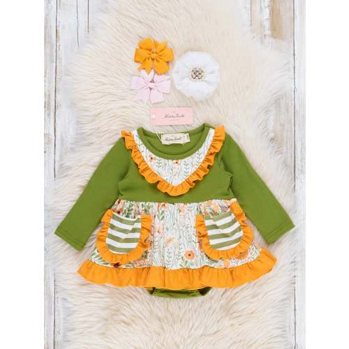 Pocket Flara Peplum Ruffle Bubble - Sunflower