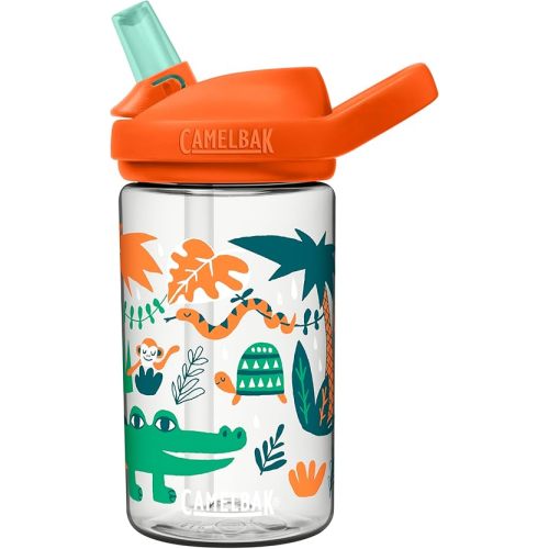CamelBak Eddy+ Kids Water Bottle with Bite Valve Straw, Leak Resistant Easy Sip Design for Everyday Hydration, 14oz, Orange Jungle Animals