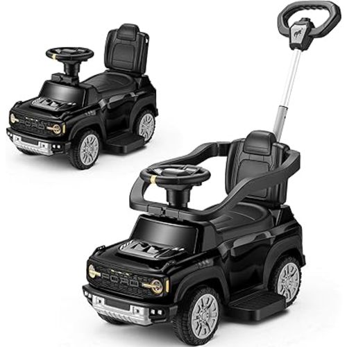 First Ride On 3-in-1 Toddler Push Car, Licensed Ford Bronco Raptor Kids Push Car for Toddlers 1-3 w/Handle, Safety Rails, Music and Horn, Toddler Ride on Toy for Boys, Stroller Substitute (Black)
