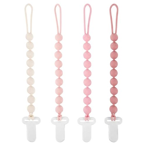 Pacifier Clips Baby Girl, 4 Pack One Piece Flexible Soft Binky Clips