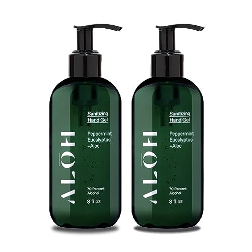 ALŌH Sanitizing Hand Gel 2-pack | Peppermint Eucalyptus + Aloe | 70% Alcohol Hydrating Hand Sanitizer Gel with Essential Oil, for Kids & Adults | 8oz Bottle (Set of 2)