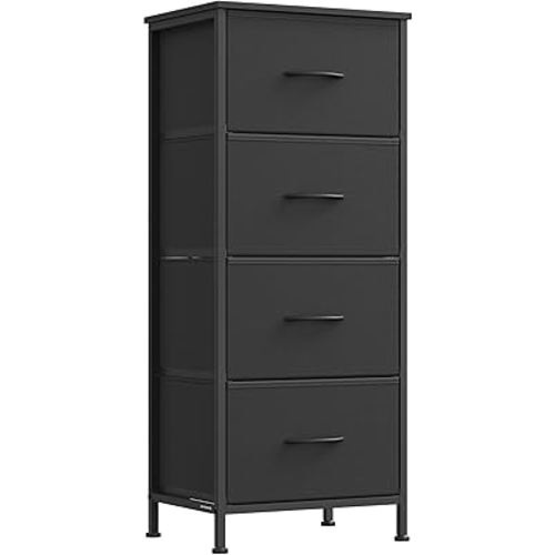 SONGMICS Dresser for Bedroom, Chest of Drawers, Steel, MDF, 4 Non-Woven Fabric Drawers, Storage Organizer Unit, Closet, Entryway, Ink Black and Ebony Black ULGS314B01S