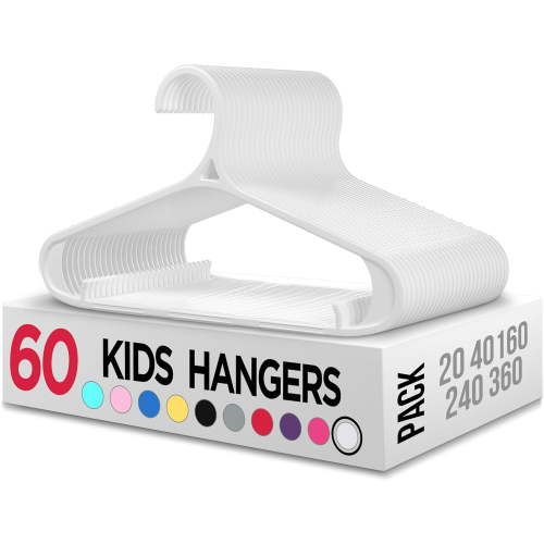 Kids Hangers 60 Pack - 11 Inch Plastic Baby Hangers for Closet - Childrens Hanger for Clothes & Infant Hanger for Closet - Non-Slip Shoulder Grooves, Strap Hooks & Pants Bar (White) - Walmart.ca