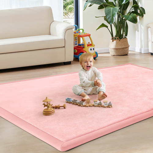 Teler Baby Play Mat for Floor, 1.18" Thick Foam 50"×50" Playmat, Ultra-Soft Plush Feel & Non-Slip Backing Safe for Infants, Toddlers Crawling, Pink