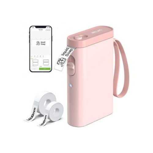 Nelko P21 Bluetooth Label Printer Pink with 14x40mm 100pc Roll and 14x40mm 180pc Roll