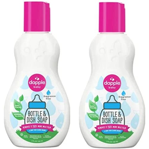 Bottle and Dish Soap by DAPPLE Baby, Hypoallergenic, Plant-Based, Fragrance Free, 3 Fl Oz (Pack of 2)