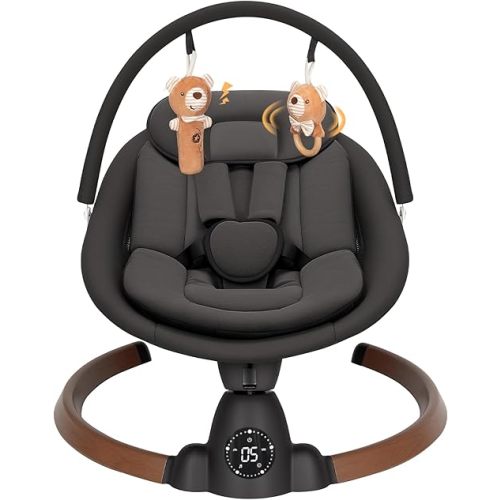 Baby Swing for Infants, Electric Baby Swing with Bluetooth, Portable Infant Swing with 5 Speeds, 10 Lullabies, 5-Point Harness & Remote Control, for Newborns Infants Indoor Outdoor Use (Black)