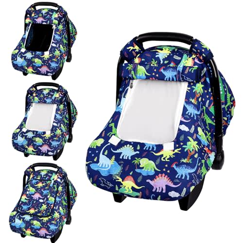Baby Car Seat Cover, Windproof Carseat Cover for Infant Boys, Infant Breathable Carseat Canopy, Compatible with Most Baby Car Seat, Dinosaur