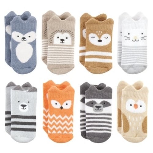 Hudson Baby Infant Boy Cotton Rich Newborn and Terry Socks, Boy Woodland 8-Pack