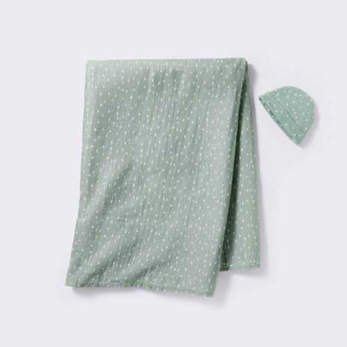 Hospital Muslin Swaddle and Hat Gift Set - 2ct - Green - Cloud Island™