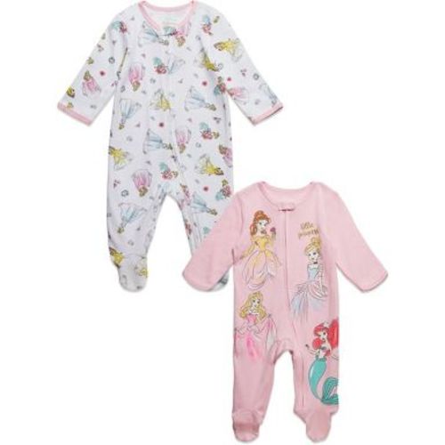Disney Princess Baby Girls' Printed 2-Pack Zip-Up One-Piece Footed Sleepers Princess Pink White 0-3 Months