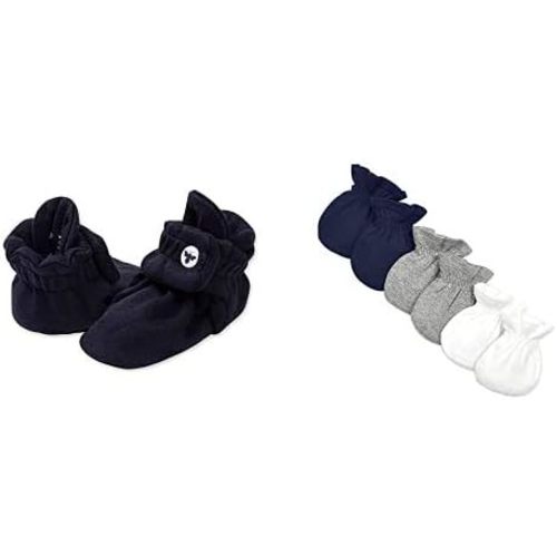 Burt's Bees Baby - Baby Boys Mittens & Booties Set - Newborn Essentials, Midnight Blue, 3-PK Mitts and 0-3M Booties