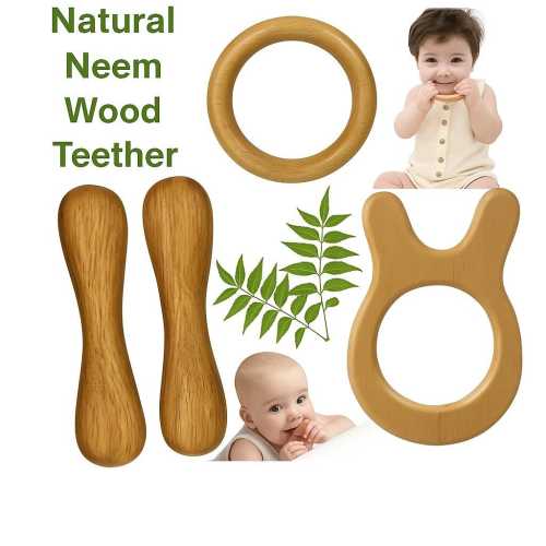 Natural Neem Wood Baby Teether Set | Eco-Friendly Wooden Teething Toy | Safe Non-Toxic Teether for Babies | Handmade Gift for Newborns |