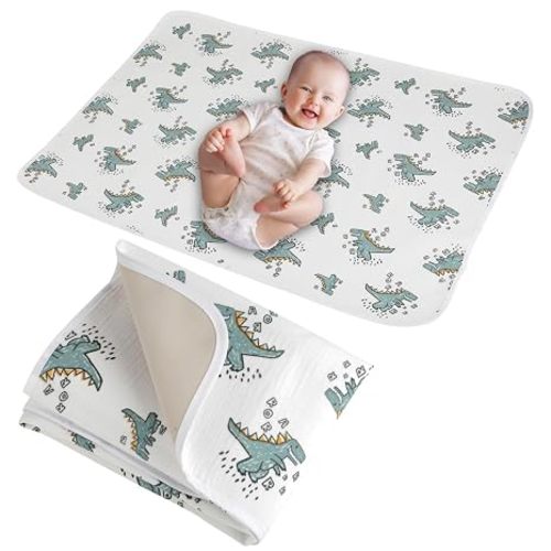 Baby Diaper Changing Pad,Large Waterproof Portable Changing Mat,19.7"x25.6" | 100% Muslin Cotton and Wipeable PU Leather, Reversible 2-in-1, Foldable Changing Pad Linner for Travel
