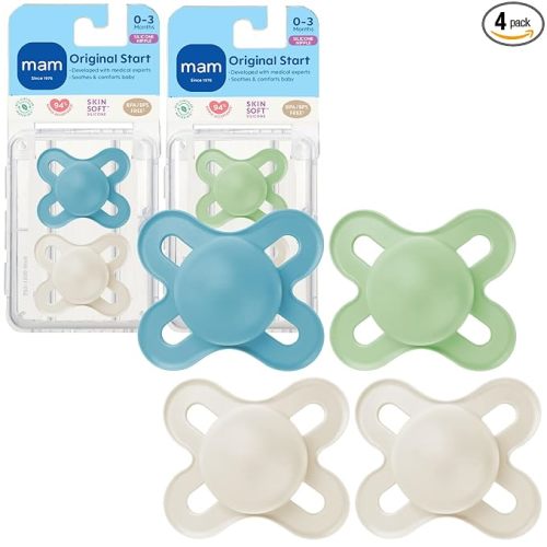 MAM Original Start Matte Baby Pacifiers 0-3 Months Newborns, BPA-Free Skin Soft Silicone Nipple, Developed with Medical Experts, Easy to Clean, 4 Count