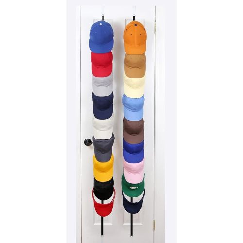 Perfect Curve CapRack | Over-The-Door Hat Organizer for Baseball Caps | 2 Straps, Holds 18-36 Adjustable Caps | Black