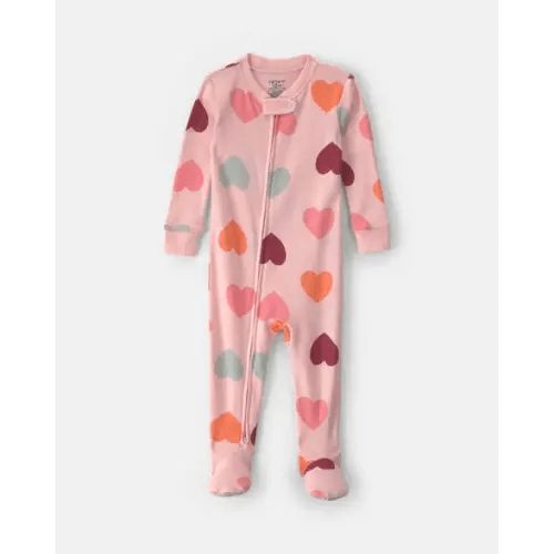 Baby Girl 1-Piece Heart 2-Way Zip 100% Cotton Snug Fit Footed Pajama - Pink | Carter's