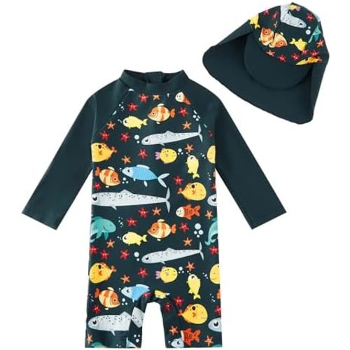 upandfast Baby/Toddler Swimsuit UPF 50+ Sun Protection One Piece Zipper Bathing Suit with Sun Hat Infant Beach Swimwear