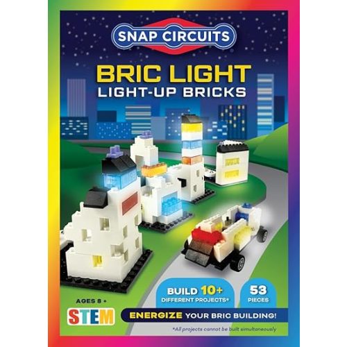 Snap Circuits BRIC Light, Building Bricks & Electric Circuit Kit for Kids, STEM Educational Toy for Kids 8+, Light Up Bricks, 10 Builds Included, Compatible with All Major Brands