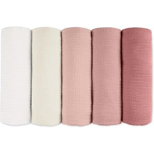 Muslin Receiving Blankets, Neutral Blanket Swaddling for Newborn Boys and Girls, 5 Pack Breathable and Skin-Friendly Swaddle Wrap for Infant Baby (Sweet Colors)