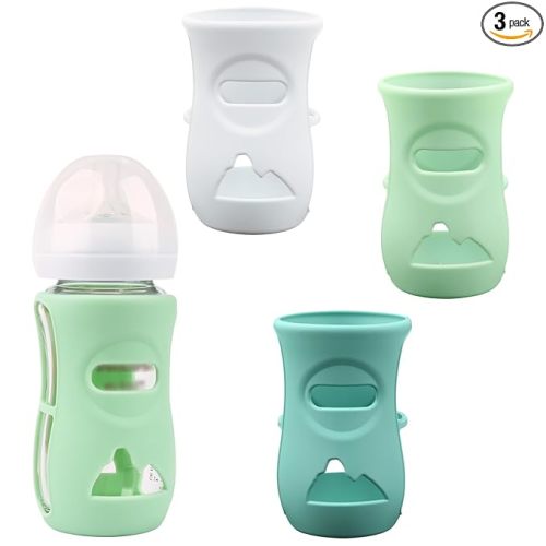 3 Pack Silicone Sleeves for Avent Natural Glass Baby Bottles, Anti Breakage Baby Bottle Holder, Compatible Philips Avent Glass Natural Baby Bottle 8 oz, BPA Free