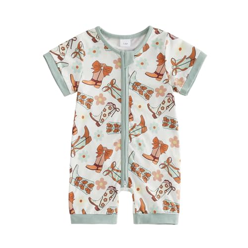 Western Baby Girl Clothes Horse Print Cow Romper Zipper Long Sleeve Jumpsuit Infant Cowgirl Outfit Summer Clothes