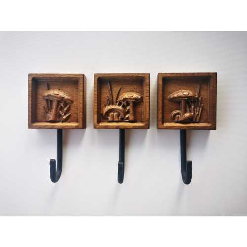 Unique wooden carved wall hooks Mushroom Forest