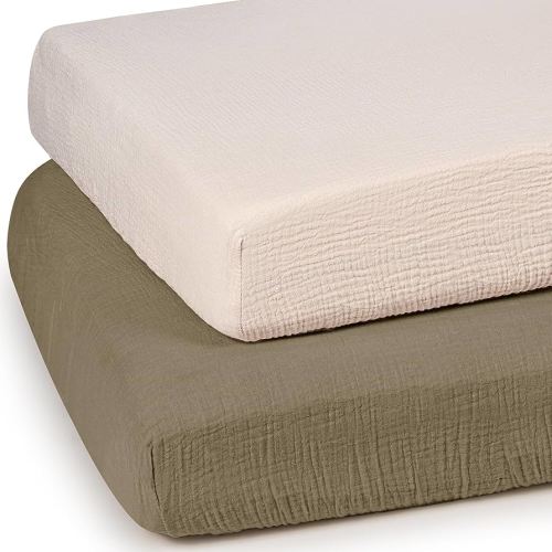 lulumoon Baby Muslin Crib Sheets - Toddler Cotton Fitted Crib Sheets Neutral for Boys and Girls 2Pack