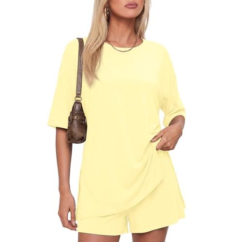 Darong Women's 2 Piece Lounge Set Short Sleeve Boxy T-shirt & Shorts Comfywear Summer Pajama Set Loungewear Set